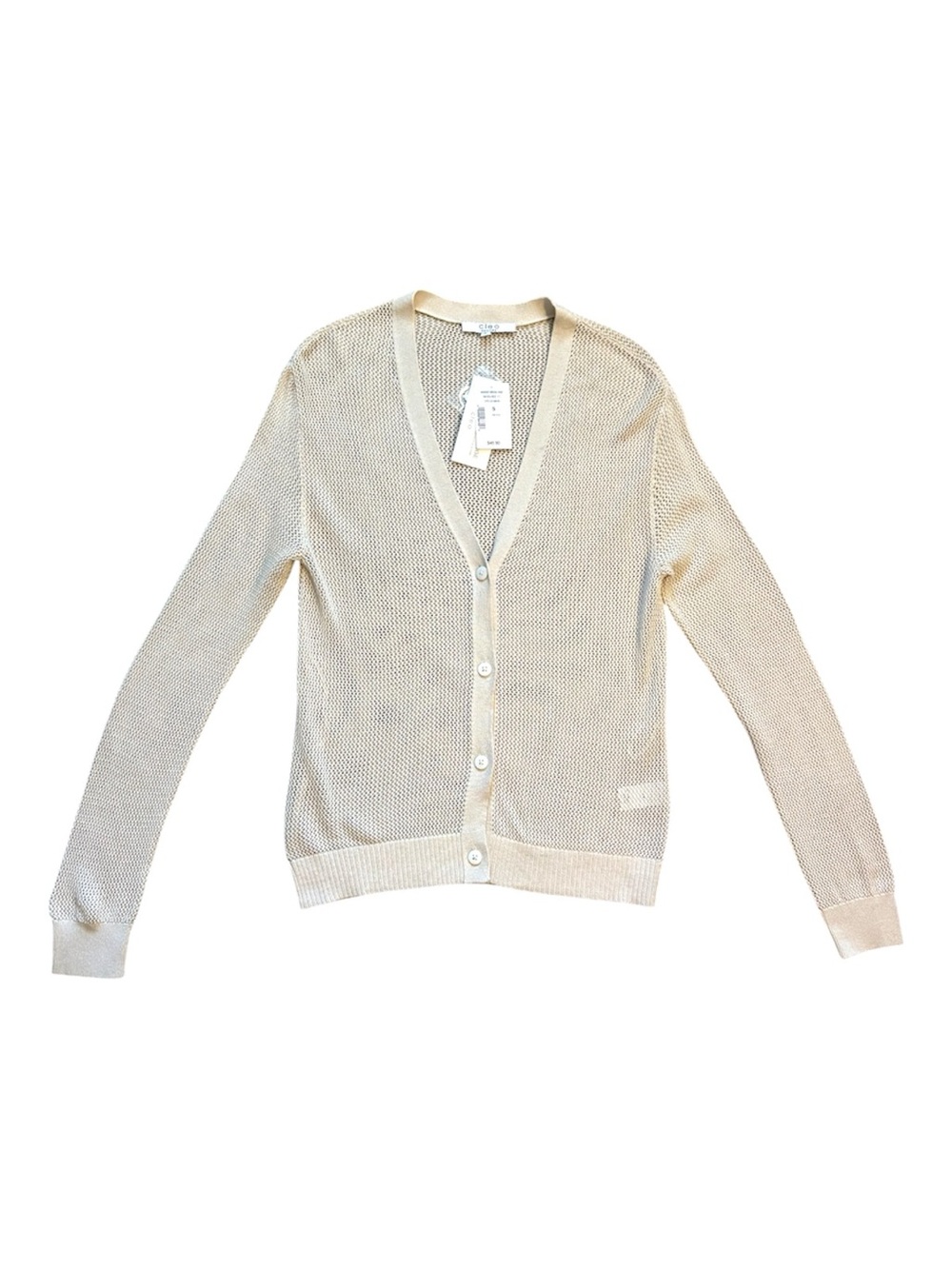 Cleo Petites Cream NWT Mesh Open-Work Button Front Cardigan Size Small Petite - Picture 11 of 12